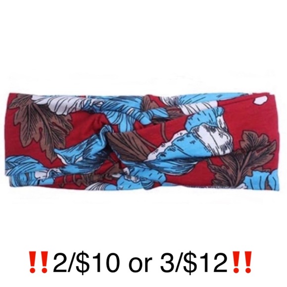 Red and Blue Butterfly Floral Leaf Print Soft Stretch Headband - Picture 1 of 7
